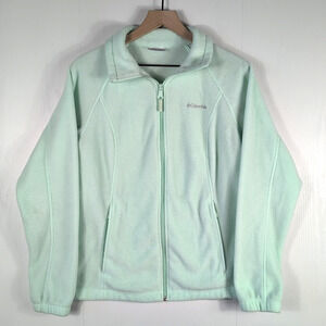 Columbia Womens Large Mint Green Full Zip Fleece Jacket Sweater Lightweight